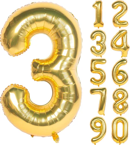 Miniatura 44 de Globos de helio de 40 pulgadas con dígitos dorados para fiesta de cumpleaños., Número 0, 40 pulgadas, número 0 oro 7