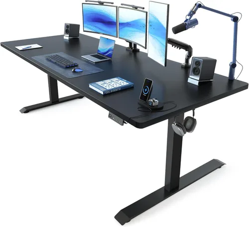 Miniatura 27 de FEZIBO Escritorio de pie, 48 × 24 pulgadas, altura eléctrica ajustable, para sentarse y ponerse de pie, escritorio de oficina para computadora