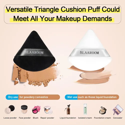 Miniatura 2 de 6 piezas de terciopelo de maquillaje de cara de triángulo suave para polvo suelto, polvo mineral, polvo corporal, base cosmética húmeda y seca