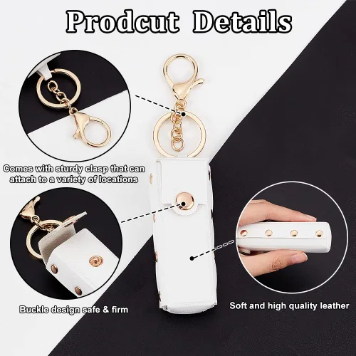 Miniatura 4 de WADORN 2 soportes para llavero Chapstick, 6 pulgadas, piel sintética, organizador de lápiz labial con llavero, Blanco
