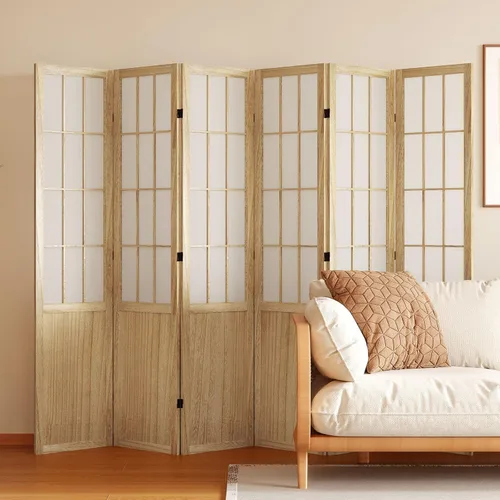 Miniatura 11 de Divisor de habitación, pantalla plegable de madera estilo Shoji japonés de 66.9 pulgadas de alto con bisagras dobles para decoración del hogar