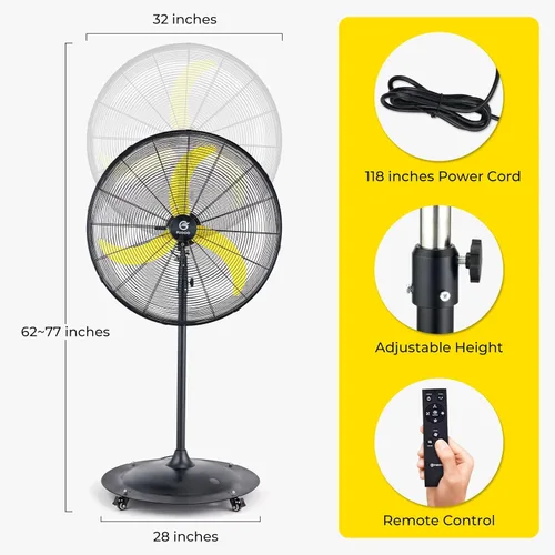 Miniatura 2 de FUGOO Ventilador de pie de 20 pulgadas para exteriores, oscilante y silencioso con control remoto, motor BLDC sellado, impermeable, 4 velocidades