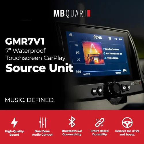 Miniatura 2 de MB Quart Sistema de audio de doble zona estéreo de coche con pantalla táctil portátil para barco y UTV, negro