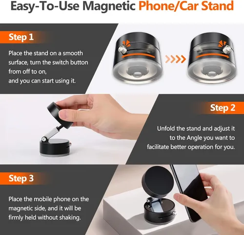 Miniatura 2 de Soporte magnético plegable para teléfono con succión al vacío, soporte multifuncional para teléfono con succión al vacío, soporte magnético Negro