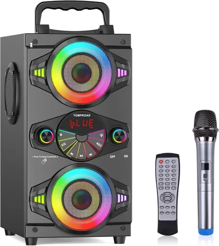 Altavoces Bluetooth, altavoz Bluetooth inalámbrico portátil de 60 W, para fiestas en casa, para exteriores, con subwoofer, radio FM, luces LED