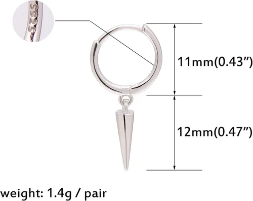 Miniatura 5 de Aretes colgantes de plata de ley 925 con pequeños aretes redondos