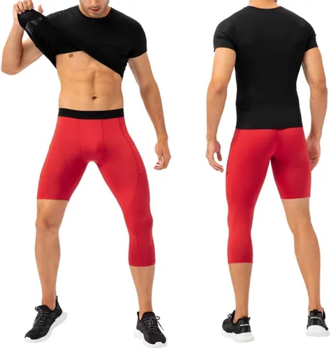 Miniatura 25 de Pantalones de compresión para hombre, mallas de compresión de una pierna para baloncesto, capri 3/4, leggings atléticos, capa base de secado fresco