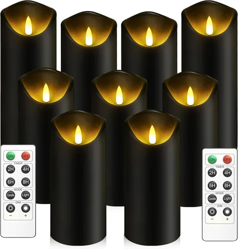 kakoya Velas parpadeantes sin llama, velas LED acrílicas con control remoto y temporizador, juego de 9 unidades (negro)