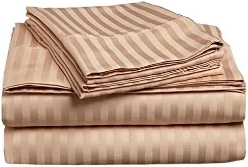 Miniatura 11 de Paquete de 2: Juego de 4 piezas - Juego de sábanas finas de 400 hilos 100% algodón Dobby Stripe (matrimonial, beige - beige)