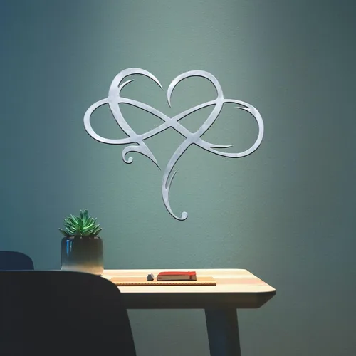 Miniatura 11 de MayLove-US Decoración de pared de metal con corazón infinito, decoración única de pared de corazón infinito, placa de letrero de amor, arte Blanco