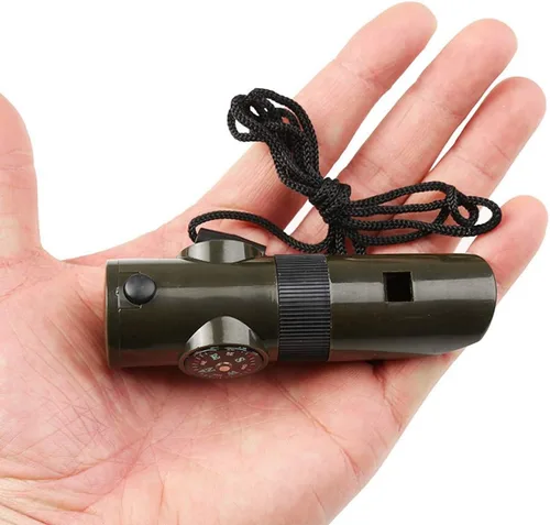 Miniatura 5 de Paquete de 2 silbatos de supervivencia de emergencia, silbatos de emergencia 3 en 1 con brújula y termómetro, silbato de seguridad fuerte con cordón