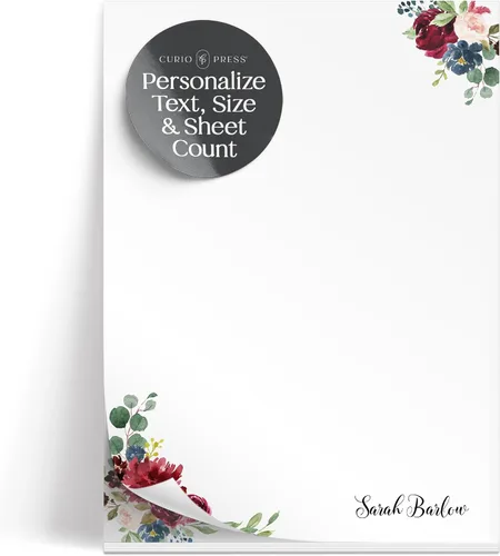 Miniatura 7 de Bloc de notas de papelería personalizado para mujer, bloc de notas personalizado con nombre, flores azul marino con fuente de guión, bloc de notas