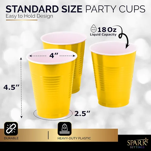 Miniatura 3 de Amcrate Vasos desechables, vasos de plástico amarillos de 18 onzas para fiesta, fuertes y resistentes para boda, Navidad, Halloween, paquete de 50