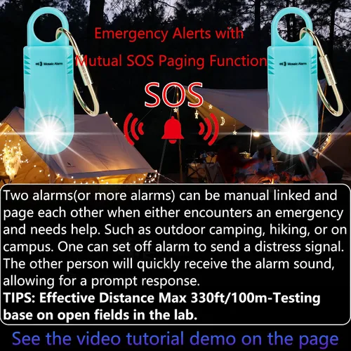 Miniatura 2 de 135dB recargable Mutual SOS Paging Personal Alarm Antideslizante Grip Llavero Sirena para Mujer. Linterna ultra brillante incorporada. Alertas