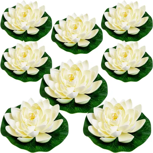Miniatura 9 de 16 flores flotantes artificiales para piscina, 7 y 4 pulgadas, almohadillas de lirio de agua falsas, flores de loto, decoraciones flotantes