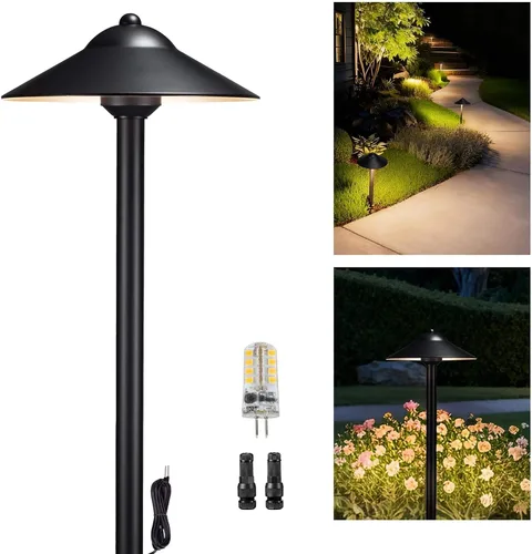 Miniatura 30 de Gardenreet Luces de camino de paisaje de latón, luces de camino de bajo voltaje de 12 V con cable, luces de jardín al aire libre LED impermeables
