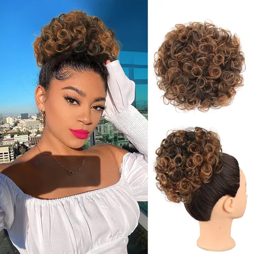 Miniatura 10 de Matthia Moño ondulado desordenado para mujer, moño corto y rizado con cordón, moño recogido, 1 moño grande y grueso, rizado, negro, clip en colas