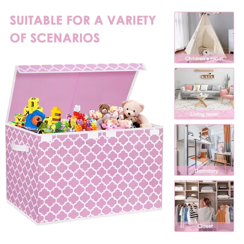 Miniatura 3 de homyfort Caja de juguetes para niñas, niños – Organizadores grandes de cofre de juguetes y cajas de almacenamiento con tapa abatible y divisor