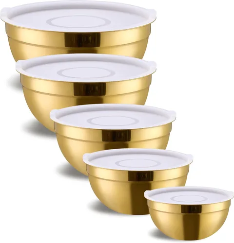 Miniatura 14 de Tazones de Mezcla Arcoíris con Tapas Herméticas, Tazón de Acero Inoxidable, Ensaladeras 7 Piezas de Tazones Anidables Arcoíris Accesorios de Cocina