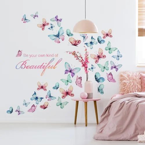 Mfault Calcomanía de pared con frase inspiradora para niñas, diseño de mariposa, texto positivo, decoración para dormitorio, sala de estar,