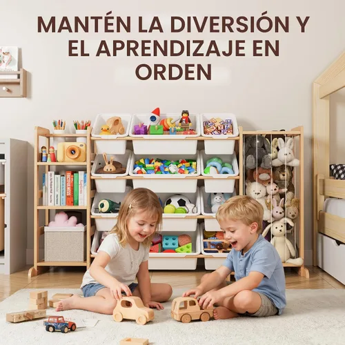 Miniatura 2 de Organizador de almacenamiento de juguetes con estantería y almacenamiento de animales de peluche, organización de sala de juegos para niños