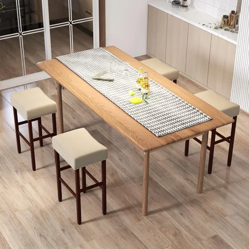 Miniatura 2 de COSTWAY Juego de 4 taburetes de madera, sillas de mostrador sin espalda de 29.5 pulgadas con borde de cabeza de clavo, marco de madera de goma