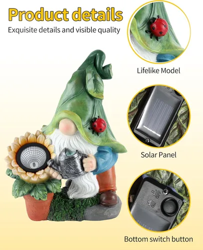 Miniatura 3 de iStatue Figuras solares grandes de gnomo de jardín, estatua pintada a mano de 12 pulgadas de alto para decoración de patio al aire libre, adornos