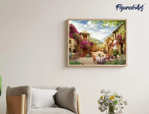 Miniatura 4 de Figured'Art Pintura por números para adultos con marco de desayuno en una aldea mediterránea de 16 x 20 pulgadas, kit de pintura artística