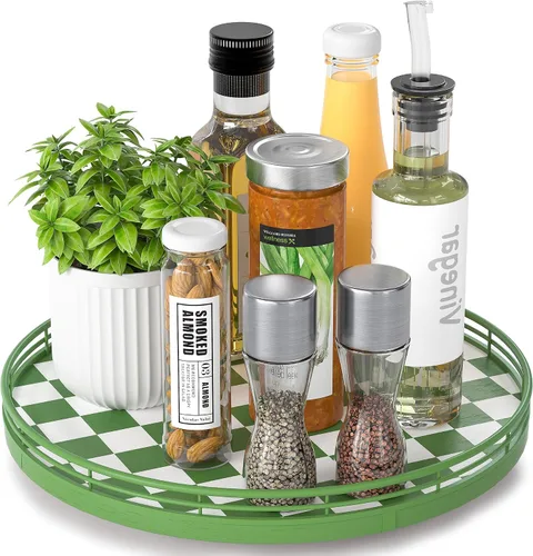 Miniatura 63 de Marble Lazy Susan - Tocadiscos para mesa, bandeja redonda de mármol de grano de madera antigua de 10 pulgadas para mesa de comedor, encimera de Negro