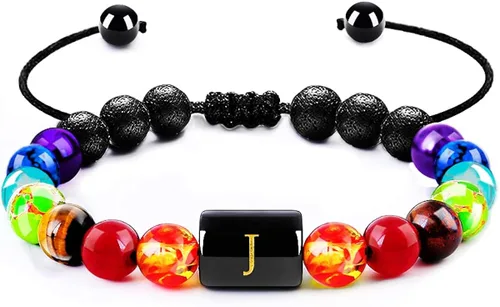 Pulsera con inicial regalo para aliviar el estrés para mujeres y niñas pulsera de yoga y chakras pulsera de cristal curativa pulsera de aceite