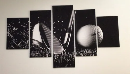 Miniatura 5 de Piezas de golf para decoración de pared, pinturas en blanco y negro, arte de pared para sala de estar, golf, deportes, obras de arte de 5 piezas