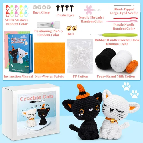 Miniatura 2 de Pnytty Kit de ganchillo para principiantes, kit de animales de ganchillo, kit de 2 piezas de ganchillo para principiantes de gatos, kit de tejer