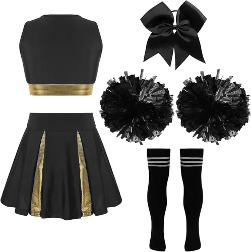 Miniatura 2 de Disfraz de baile de animadoras juveniles, uniforme de animadora, vestido corto con falda plisada y pompones