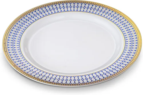Miniatura 5 de Laura Stein - Platos desechables de plástico pesado de alta calidad con borde azul y dorado para fiestas y bodas, platos desechables de la serie