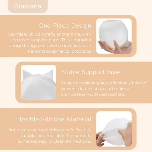 Miniatura 4 de Atarvana 2 moldes de resina de esfera grande, moldes de silicona con forma de bola de 4.7 y 4 pulgadas con 5 cuentagotas y 10 vasos desechables