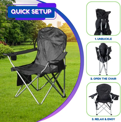 Miniatura 5 de EZONE Paquete de 2 sillas de campamento con enfriador de hielo integrado, silla portátil, bolsillo de almacenamiento, portavasos y bolsa