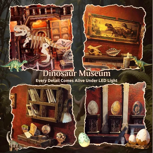 Miniatura 4 de Soothee Kit de manualidades Rincón del libro con luces LED (Museo de Dinosaurios) - Rompecabezas 3D para adultos y adolescentes, miniaturas y kits