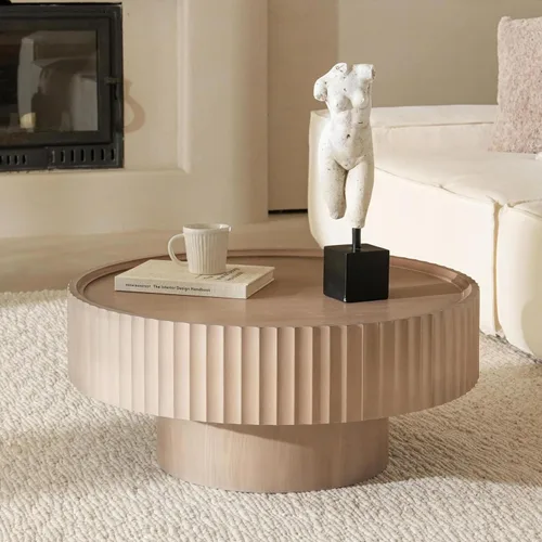 Miniatura 7 de Mesa de centro redonda, mesa moderna de sala de estar de 31.8 pulgadas con tambor estriado, mesa de centro con almacenamiento, mesas centrales