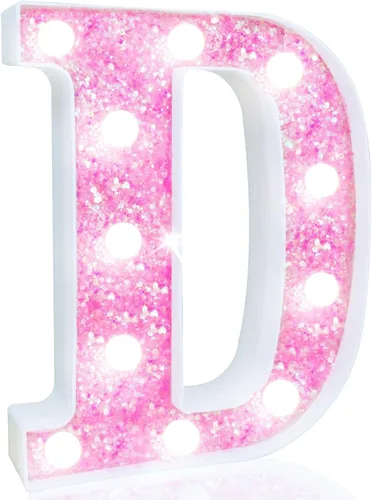 Miniatura 69 de Pooqla Luces de números de marquesina, números de luz rosa para niñas de 10.º cumpleaños, funciona con pilas, luz nocturna de número con purpurina