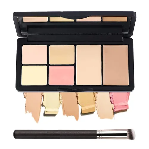 Paleta de corrector de 6 colores, paleta de contorno de crema de maquillaje con brocha, base de contorno para resaltar la paleta de corrector para