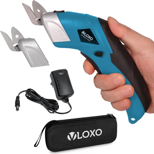Miniatura 11 de VLOXO Tijeras eléctricas, cortador de cartón inalámbrico, tijeras de tela eléctrica, mini cortador de caja con cuchillas, multiherramienta Amarillo
