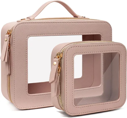 Miniatura 26 de Juego de bolsas de maquillaje transparentes de viaje, bolsa de cosméticos aprobada por la TSA con cremallera, bolsa de maquillaje portátil, bolsa