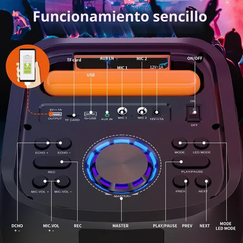 Miniatura 3 de JYX Máquina de karaoke con 2 micrófonos inalámbricos, altavoz Bluetooth portátil grande de 24 pulgadas para adultos con sistema PA de luz RGB