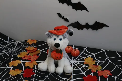 Miniatura 6 de Plushland Halloween Pawpals - Peluche de perro de 8 pulgadas con sombrero y linterna Jack O Lantern de Halloween, calabaza para niños en estas Husky