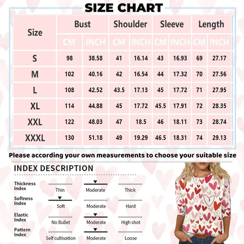 Miniatura 5 de Camisas de negocios para mujer, manga 34, estampado de día de San Valentín, cuello redondo, ropa de moda, camisas de vacaciones para mujer