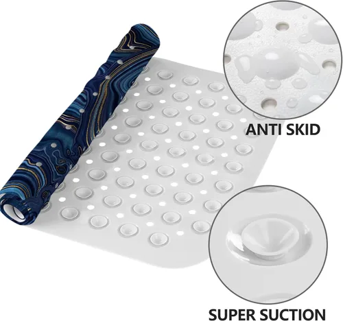 Miniatura 5 de LNOND Tapete de baño de mármol antideslizante, extra largo de 40 x 16 pulgadas, tapete antideslizante para bañera, tapete de ducha de mármol azul
