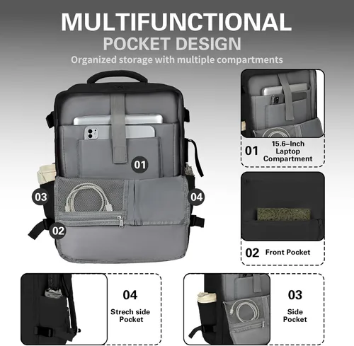 Miniatura 4 de Mochila de cabina para mujeres y hombres – Aprobada por aerolíneas, tamaño para debajo del asiento, compartimento para portátil de 15.6", apertura