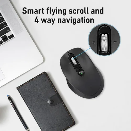 Miniatura 6 de INFINMIND Ratón Bluetooth inalámbrico, multidispositivo (BT1/BT2 + USB de 2.4 G) para laptop, iPad y Mac, desplazamiento de 4 vías con botones