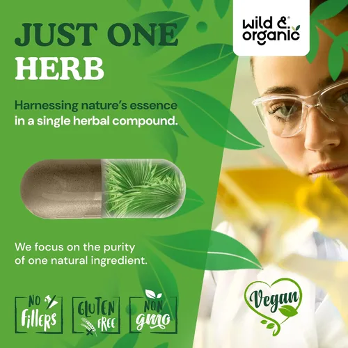 Miniatura 5 de Wild & Organic Cápsulas Saw Palmetto de 500 mg - Soporte del tracto urinario para hombres y mujeres - Suplemento en polvo de palma enana pura