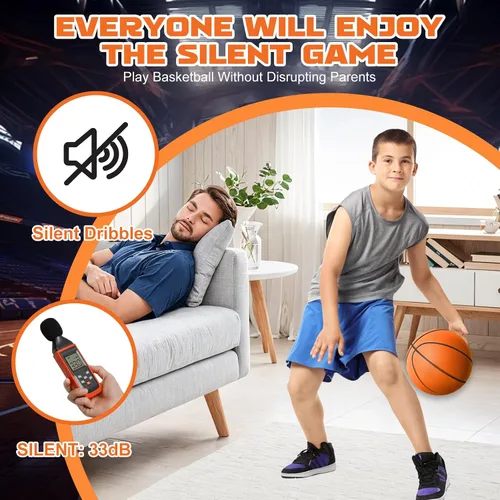 Miniatura 2 de Baloncesto silencioso tamaño 7 (29.5 pulgadas) – Baloncesto interior de espuma sin aire ranurada para regates silenciosos y entrenamiento en Naranja